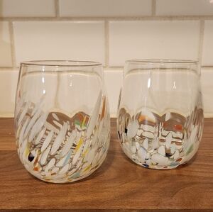 Murano White Cristal Confetti Wine Glasses-Set Of 2